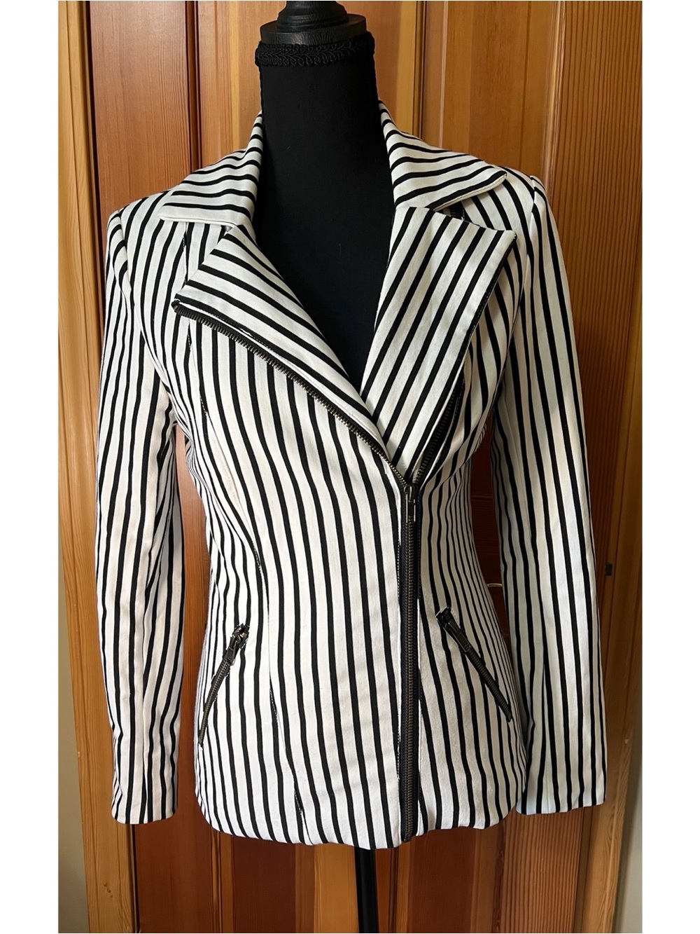 Forever 21 Black & White Striped Moto Blazer